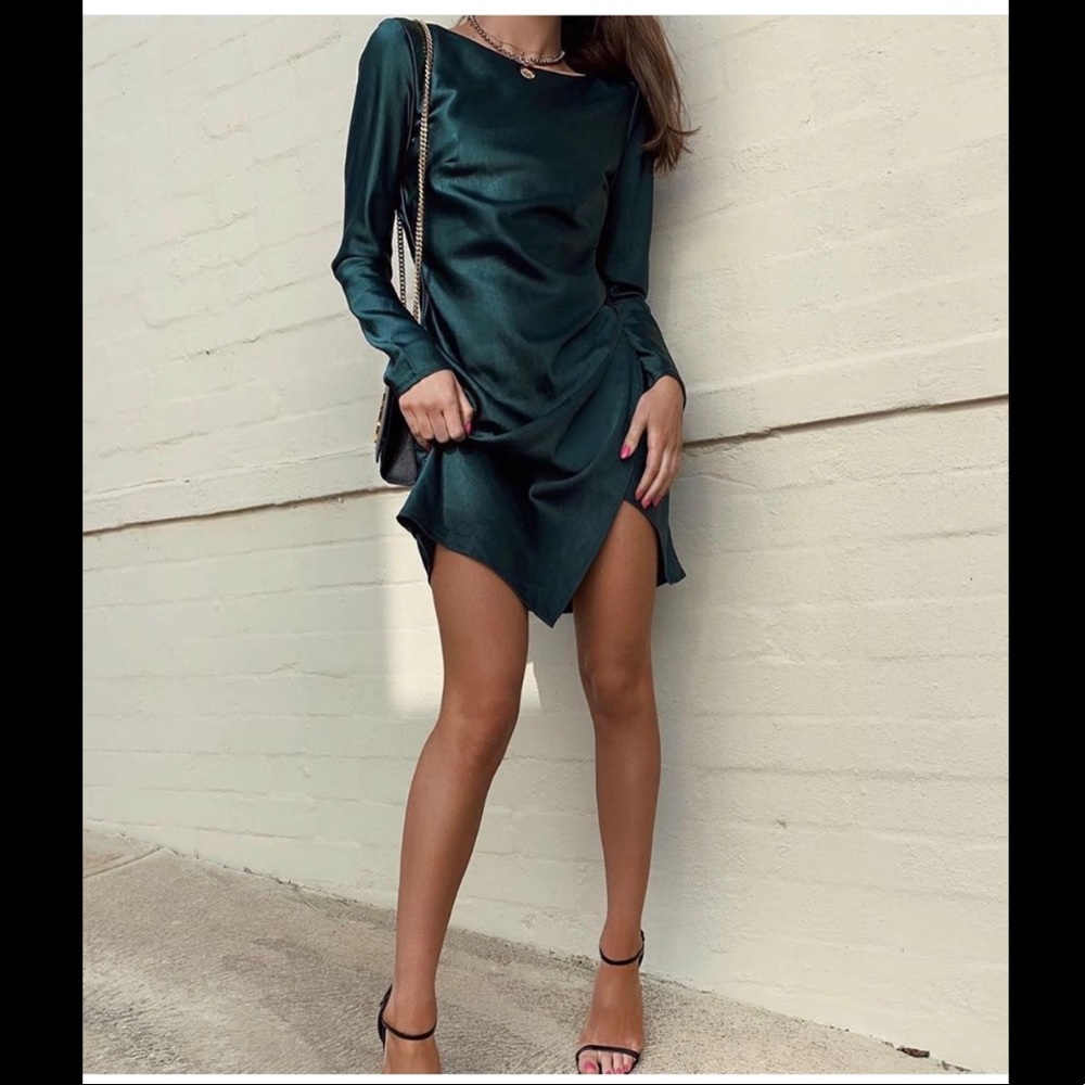 NWT Forest Green Mini Wrap Dress Small